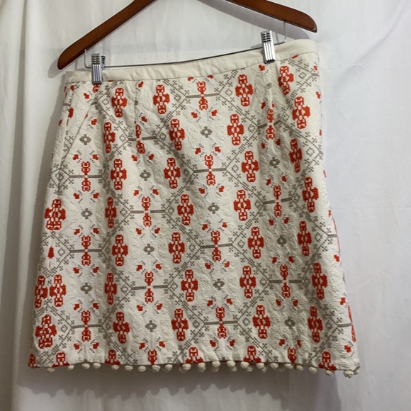 Maeve Dresses & Skirts - Maeve Cream Mini Skirt with Orange Geometric Embroidery